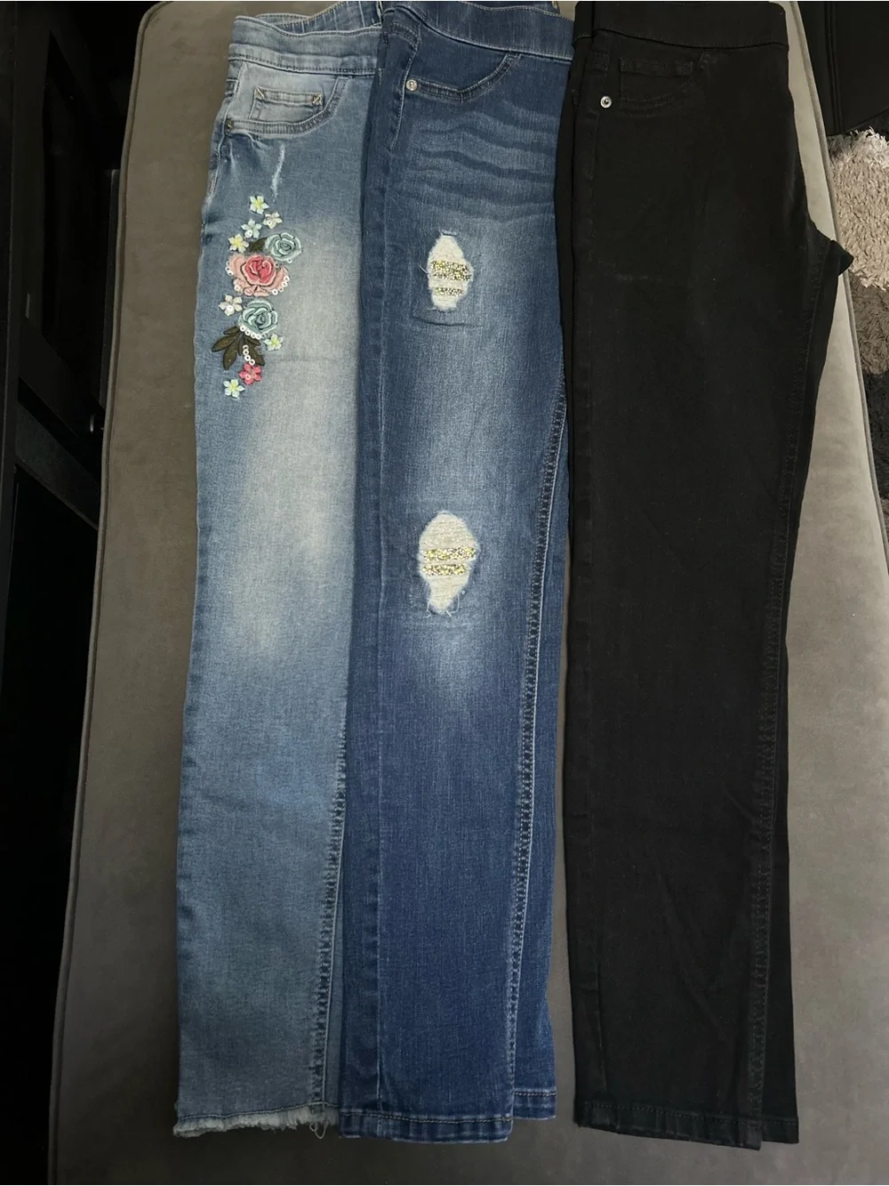 Girls Black and Blue Denim Jeans - Floral & Distressed Styles